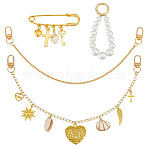Bag Decorative Chain Kits, Including 1Pc Alloy Heart & Natural Shell Charm Aluminum Chain Bag Decorative Chains &1Pc Brooch & 1Pc Imitation Pearl Pendant Decoration, Golden, 365mm(HJEW-MA00031)