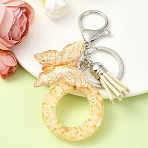 Resin & Acrylic Keychain, with Faux Suede Tassel Pendant & Alloy Findings, Letter O, 9.5cm(KEYC-YW00121-15)
