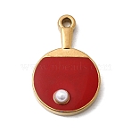 304 Stainless Steel Enamel Pendants, with ABS Plastic Imitation Pearl Beads, Golden, Ion Plating(IP), Racket Charms, Red, 23x15x3mm, Hole: 2mm(STAS-P454-08G-01)