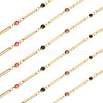 1 Bag Real 16K Gold Plated Brass Oval & Flat Round Glass Link Chains, Soldered, with Card Paper, Colorful, 16x3x0.5mm, 10x4.5x2mm, 2m/bag(CHC-TA0001-22)
