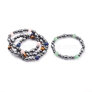 Non-magnetic Synthetic Hematite Beads Stretch Bracelets, with Natural Gemstone Beads, Round & Oval, Mixed Color, Inner Diameter: 2-1/4 inch(5.8cm)(BJEW-JB05925)
