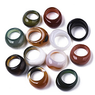 Natural Agate Rings, Wide Band Rings, Dyed, Mixed Color, Inner Diameter: 17.5~20mm(G-N0326-033)