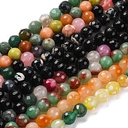 Natural Agate Beads Strands, Faceted, Round, Dyed & Heated, Mixed Color, 10mm, Hole: 2mm, about 38pcs/strand, 14.57 inch(37cm)(G-L605-A03-03)