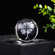 Inner Carving Glass Crystal Ball Diaplay Decoration, Fengshui Home Decor, Clover, 60mm(PW-WGF6175-06)