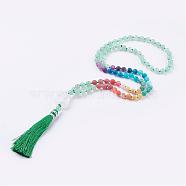 Frosted Natural Weathered Agate and Green Aventurine Necklace, with Nylon Tassel Pendants, 34.6 inch(88cm)(NJEW-F159-A02)