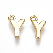 Brass Charms, Letter, Nickel Free, Real 18K Gold Plated, Letter.Y, 8.5x5.5x1.5mm, Hole: 0.8mm(X-KK-S350-167Y-G)