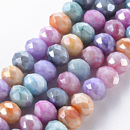 Opaque Baking Painted Glass Beads Strands, Imitation Stones, Faceted, AB Color Plated, Rondelle, Colorful, 8x6mm, Hole: 1.2mm, about 63~64pcs/strand, 15.87 inch~16.14 inch(40.3~41cm)(EGLA-N006-010A-B09)