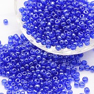 6/0 Glass Seed Beads, Grade A, Round, Transparent Colours Lustered, Blue, 3.6~4.0mm, Hole: 1.2mm, about 500pcs/50g(X-SEED-J012-F6-108)