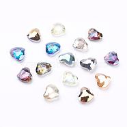 Electorplated Glass Beads, Rainbow Plated, Faceted, Heart, Mixed Color, 28x24x10~11mm(EGLA-E004-M)