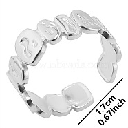 Vintage Stainless Steel Couple Rings, Oval Open Cuff Rings for Men and Women, Stainless Steel Color(YY1476-1)