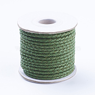 Round Braided Cowhide Cords, Green, 3mm, about 10.93 yards(10m)/roll(WL-L009-01O)