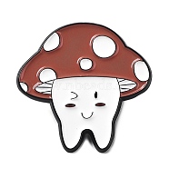 Dental Theme Enamel Pin, Black Zinc Alloy Brooch for Backpack Clothes, Tooth Mushroom Elf, Saddle Brown, 30.5x31x1.5mm(JEWB-D019-02D-EB)
