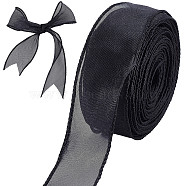 Polyester Ribbon, for Flower Gift Packing or Costume Decoration, Black, 1-5/8 inch(40mm), about 10m/roll(DIY-WH0325-44J)