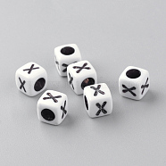 Opaque Acrylic Beads, Horizontal Hole, Letter Style, Cube, Letter.X, 6x6x6mm, Hole: 3mm, about 300pcs/50g(X-SACR-Q188-02X)