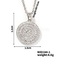 Fashionable Versatile Brass Micro Pave Clear Cubic Zirconia Geometric Flat Round Necklaces for Women, Platinum, 15.75 inch(40cm)(PQ9028)