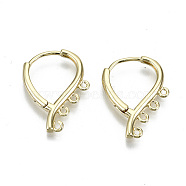 Brass Huggie Hoop Earring, with 4 Loops, Nickel Free, Teardrop, Real 18K Gold Plated, 21x16x2mm, Hole: 1.2mm, Pin: 0.9mm(KK-N227-60-NF)