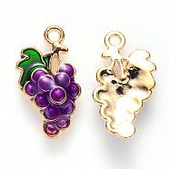 Autumn Theme Alloy Enamel Pendants, Grape, Light Gold, Purple, 17x10x3mm, Hole: 1.2mm(X-ENAM-S121-080)