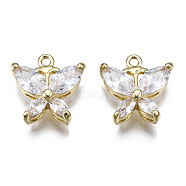 Brass Inlaid Clear Cubic Zirconia Charms, Butterfly, Golden, 13.5x13x4mm, Hole: 1.4mm(ZIRC-S069-028G)