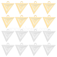 DICOSMETIC 32Pcs 2 Colors 304 Stainless Steel Charms, Laser Cut, Triangle, Golden & Stainless Steel Color, 12x11.5x1.1mm, Hole: 1.4mm, 16pcs/color(STAS-DC0007-99)