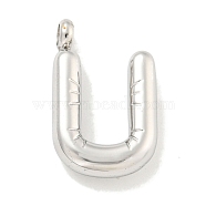 Non-Tarnish 304 Stainless Steel Pendants, Letter Charm, Stainless Steel Color, Letter U, 25x15.5x5.5mm, Hole: 3mm(STAS-C102-16P-U)