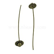 Brass Fancy Pins, with Alloy Findings, Cadmium Free & Nickel Free & Lead Free, Antique Bronze, 53~55x0.7mm, Head: 8mm(TIBE-894-AB-NR)