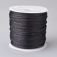 Polyester Cord, Satin Rattail Cord, for DIY Chinese Knot, Black, 2mm, about 49.21 yards(45m)/roll(OCOR-CJC0001-02A-01)