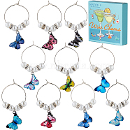 Butterfly Alloy Enamel Wine Glass Charms, with Brass Rings and Glass Pearl Bead, Mixed Color, 52mm, 10pcs/set(AJEW-SC0002-38)