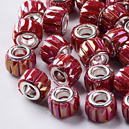 Opaque Resin European Beads, Large Hole Beads, with Silver Color Plated Double Brass Cores, Faceted, AB Color Plated, Column, Red, 11.5x8mm, Hole: 5mm(RPDL-Q023-A-A02)