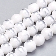 Natural Mashan Jade Beads Strands, Brushed Silver Color, Dyed, Round, White, 8mm, Hole: 0.8mm, about 50pcs/strand, 15.7 inch(40cm)(X-G-G833-8mm-23)