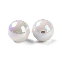 UV Plating Acrylic Beads, AB Color, Round, White, 16x15.5mm, Hole: 2.8mm(MACR-D029-18A)