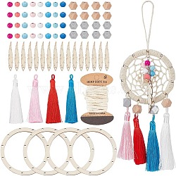 Nbeads DIY Wood Beaded Woven Web/Net with Feather Pendant Decorations Making Kit, Mixed Color, 12~92x2~12x2~12mm, Hole: 1.5~3mm(DIY-NB0012-11)