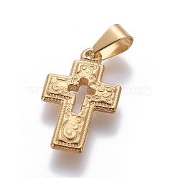 Ion Plating(IP) 304 Stainless Steel Pendants, Cross, Golden, 23.8x14.5x2.4mm, Hole: 8x4mm(STAS-P241-10G)