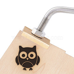 Brass Burning Stamp Heating, with Wood Handle, Bent Head, for Leather, Wood, Paper, Cake, Bread Baking Stamping,  Square with Owl Pattern, Golden, 26.1x3.7x2.5cm(AJEW-WH0098-73-W)