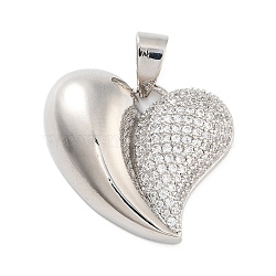 Brass Micro Pave Clear Cubic Zirconia  Pendants, Heart, Platinum, 22x25x5mm, Hole: 8x4mm(KK-C064-01P)