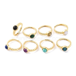 Round Natural Mixed Stone Adjustable Rings, Brass Ring for Women, Long-Lasting Plated, Lead Free & Cadmium Free, Golden, Inner Diameter: 18mm(RJEW-Q817-03G)