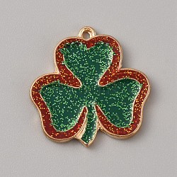Saint Patrick's Day Alloy Enamel Pendants, with Sequins, Clover Charm, Green, 27x26x2mm, Hole: 1.5mm(ENAM-WH0004-04KCG-07)