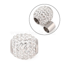 304 Stainless Steel Magnetic Clasps with Glue-in Ends, with Polymer Clay Rhinestone Beads, Oval, Stainless Steel Color, 14x16mm, Hole: 6mm(RB-E402-1)