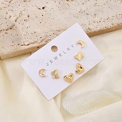 Brass Stud Earring Sets for Women, Heart & Butterfly & Heart, Real 18K Gold Plated, 6~8x6~9.5mm, 3 Pairs/set(EJEW-F352-01G-01)