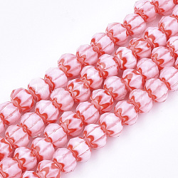 Glass Beads Strands, Faceted, Rondelle with Flower, Red, 7.5~8x5.5mm, Hole: 1~1.5mm, about 74pcs/strand, 16.1 inch(GLAA-S185-01A-13)