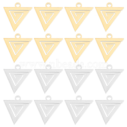 DICOSMETIC 32Pcs 2 Colors 304 Stainless Steel Charms, Laser Cut, Triangle, Golden & Stainless Steel Color, 12x11.5x1.1mm, Hole: 1.4mm, 16pcs/color(STAS-DC0007-99)