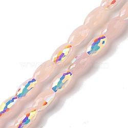 AB Color Plated Electroplate Beads Strands, Imitation Jade, Faceted, Oval, Misty Rose, 10x6mm, Hole: 1.2mm, about 60pcs/strand, 24.02''(61cm)(EGLA-H104-04A)
