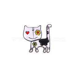 Cat with Flower Badges, Alloy Enamel Pins, Cute Cartoon Brooch, White, 26x25mm(PW-WG83354-02)
