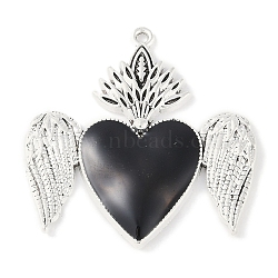 Rack Plating Alloy Enamel Pendants, Cadmium Free & Nickel Free & Lead Free, Sacred Heart with Wing Charm, Antique Silver, 38.5x37.5x3.5mm, Hole: 1.6mm(PALLOY-F018-28AS-01)