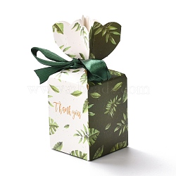 Paper Candy Boxes, with Polyester Ribbon, for Bakery Box, Baby Shower Gift Box, Floral Pattern, 5x5x12.8cm(CON-B005-02B)