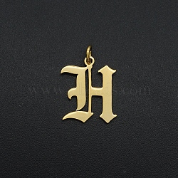 201 Stainless Steel Pendants, with Jump Ring, Old English, Letter, Laser Cut, Golden, Letter.H, 16.5x13.5x1mm, Hole: 3mm(A-STAS-R111-JA566-H)