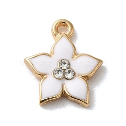 Flower Alloy Enamel Pendants, with Rhinestone, Light Gold, White, 13.5x12.5x2.5mm, Hole: 1.4mm(ENAM-A007-05KCG-05)