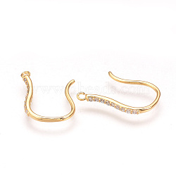 Brass Micro Pave Cubic Zirconia Earring Hooks, with Horizontal Loop, Nickel Free, Real 18K Gold Plated, 17x2x1.5mm, Hole: 1mm, 18 Gauge, Pin: 1mm(ZIRC-Q002-95G)