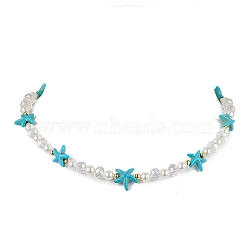 Round Shell Pearl & Synthetic Turquoise Beaded Necklaces, , Dyed, Starfish, 15.67 inch(39.8cm)(NJEW-JN04779-02)