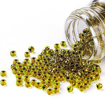 TOHO Round Seed Beads, Japanese Seed Beads, (747) Copper Lined Lime Green, 11/0, 2.2mm, Hole: 0.8mm, about 50000pcs/pound