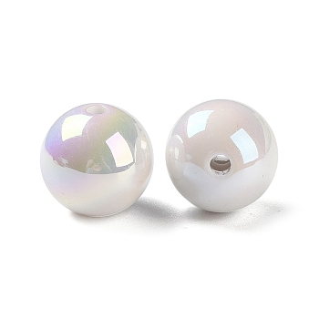 UV Plating Acrylic Beads, AB Color, Round, White, 16x15.5mm, Hole: 2.8mm
